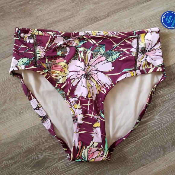 NWT Swimsuits For All Burgundy Floral Print High Rise Bikini Bottom Size 12 - Picture 1 of 7